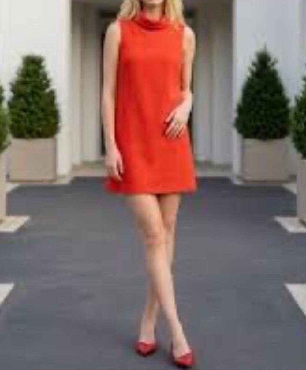 Alex Marie Sleeveless Mock Neck Shift Dress in a vibrant red/orange hue Size 18